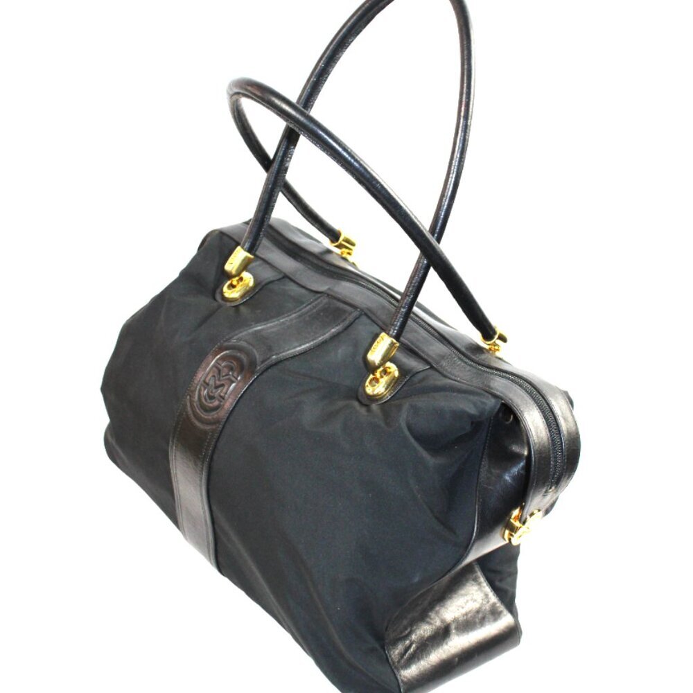 Marino Orlandi Expandable Black Nylon Leather Accent Oversized Satchel - Picture 7 of 12